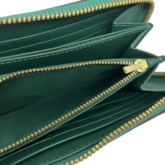 Auth COACH Accordion Zip Wallet CC489 Green Leather - Long Wallet - Picture 4 of 5